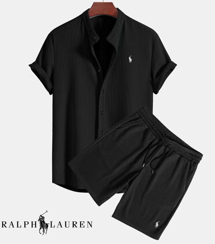 European and American AliExpress Foreign Trade Independent Station Men's Casual Loose Multicolor Beach Wear Corduroy Short Sleeve Suit Two-piece Set - Image 6