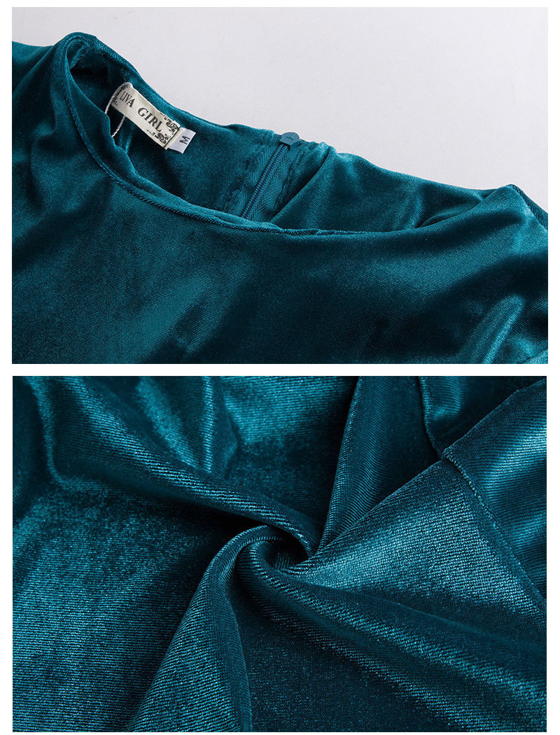 2023 ebay AliExpress European and American Foreign Trade Best Selling Korean Velvet Slim Long-sleeved Gold Silk Velvet Hip Dress - Image 11