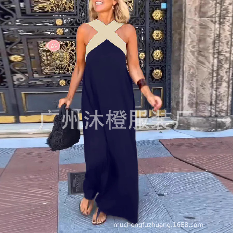 2025 summer new cross-border women's clothing Amazon AliExpress foreign trade long skirt cross sexy back dress - Image 2