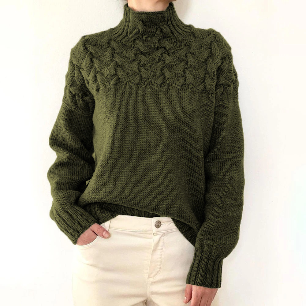 2026 Amazon Cross-Border New Women's Clothing Independent Site eBay Fashion Cable Braid Details High Neck Long Sleeve Sweater - Image 23