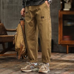 2025 Trendy Men's Casual Pants, All Seasons, Retro American Style Cargo Pants, Trendy Brand, Belt-Patchwork Straight Leg Pants