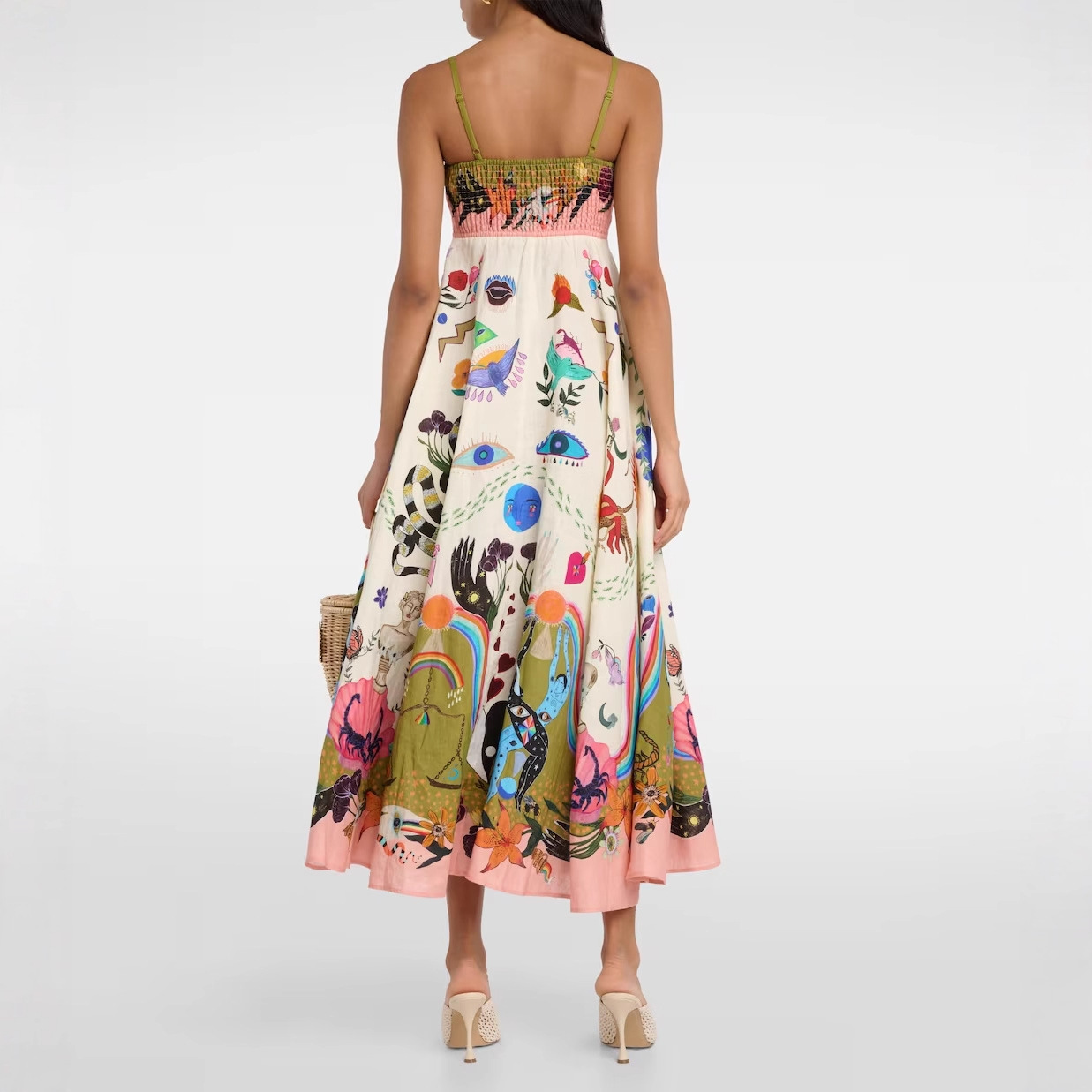 Cross-border European and American 2026 Summer Independent Store Elegant Printed Sleeveless High-Waisted Full Swing Suspender Dress - Image 5
