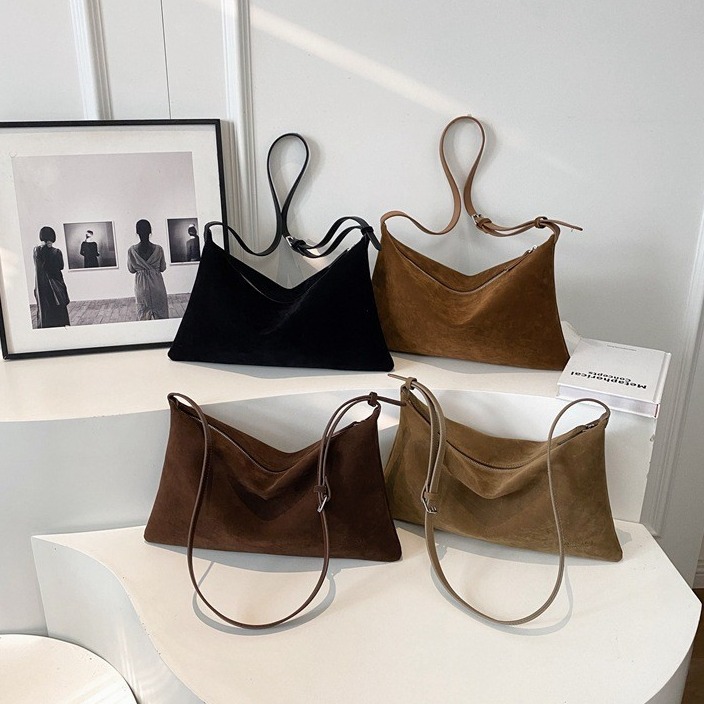 Autumn and winter lazy style retro frosted suede new single shoulder underarm bag simple tote bag large capacity commuter bag - Image 2