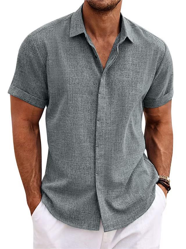 Men's linen short-sleeved T-shirt loose sweatshirt solid color short-sleeved cotton and linen shirt men's beach large size men's short-sleeved shirt - Image 6