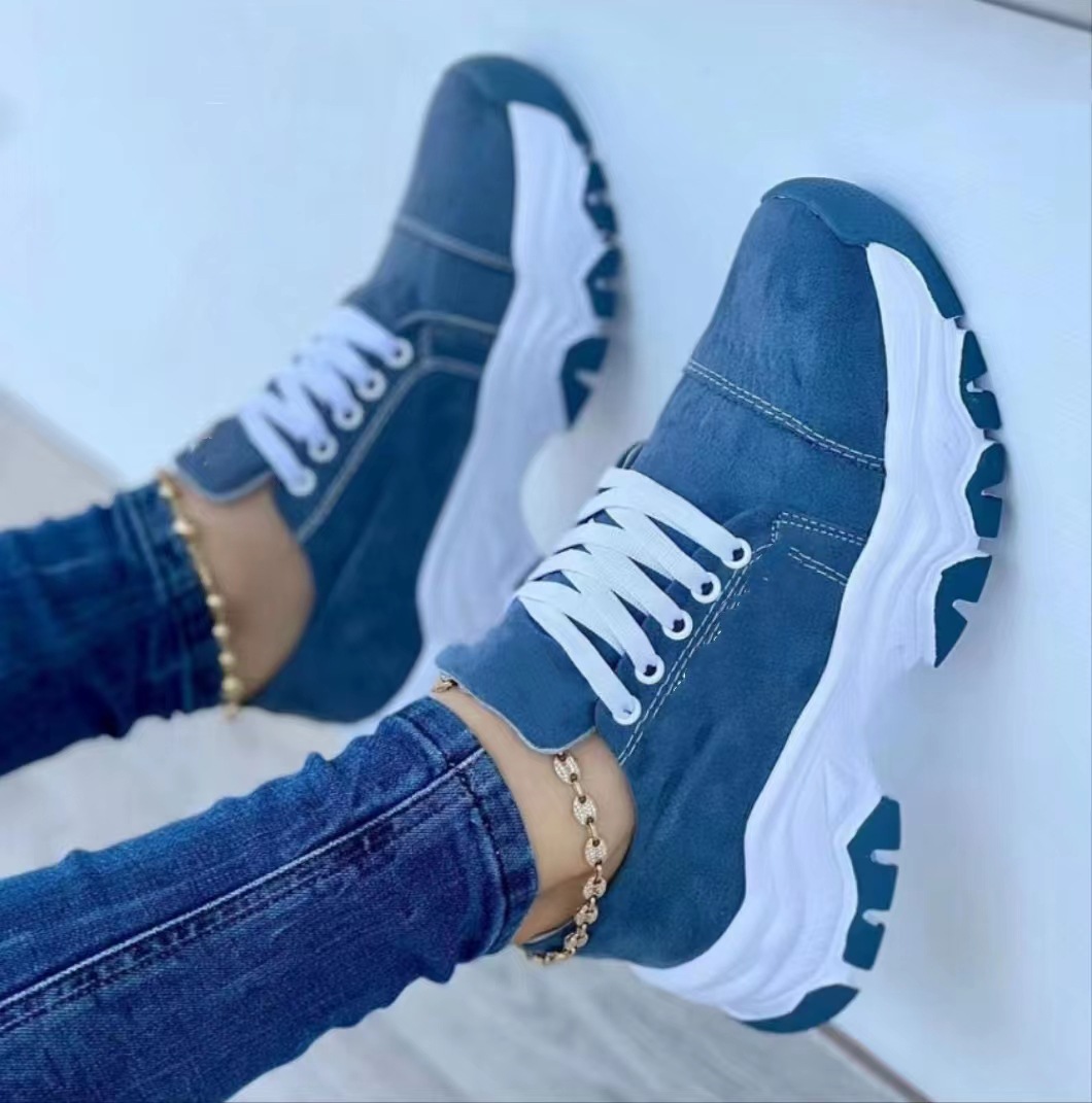 2023 Summer European and American New Style Round Toe Thick Sole Low-top Casual Shoes Women's Foreign Trade Large Size Lace-up Sports Shoes Women's Single Shoes - Image 2