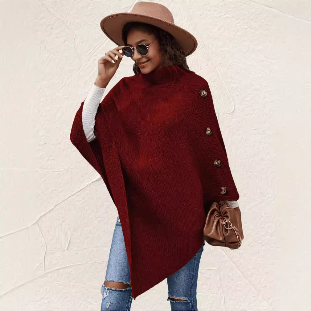 High-Neck Knitted Cape - Image 3