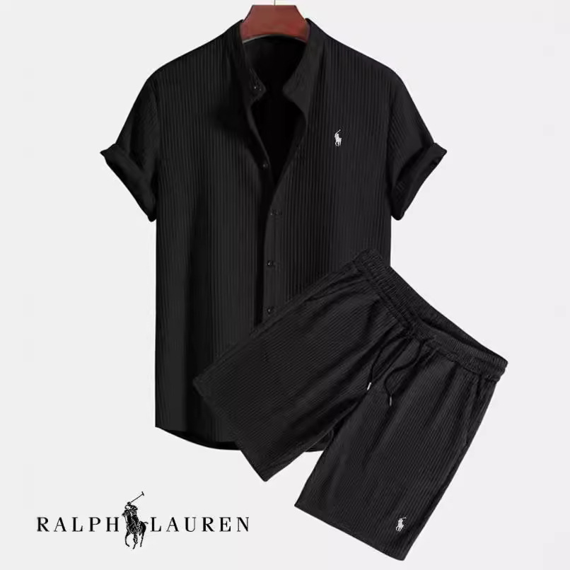 European and American AliExpress Foreign Trade Independent Station Men's Casual Loose Multicolor Beach Wear Corduroy Short Sleeve Suit Two-piece Set - Image 4