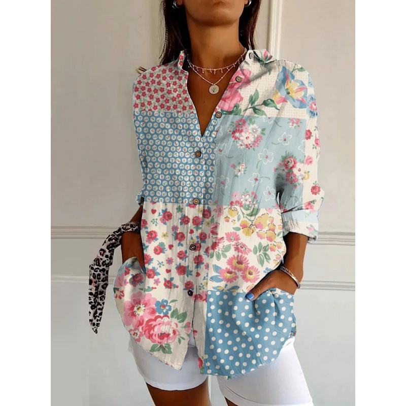 2025 New Women's Long-Sleeved Shirt, Summer European and American Trendy Long-Sleeved Shirt, Floral Print 3D Shirt - Image 3