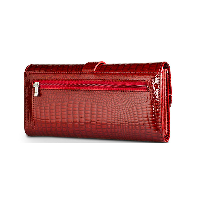 Women's genuine leather wallet snap button patent leather crocodile pattern multi-card slot wallet mobile phone bag clutch coin purse European and American - Image 3