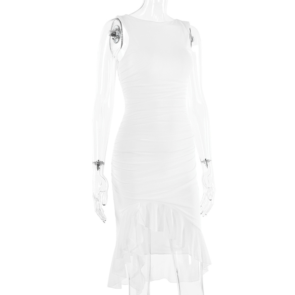 European and American cross-border 2023 new fashion mesh tight backless irregular pleated dress summer women's wholesale - Image 8