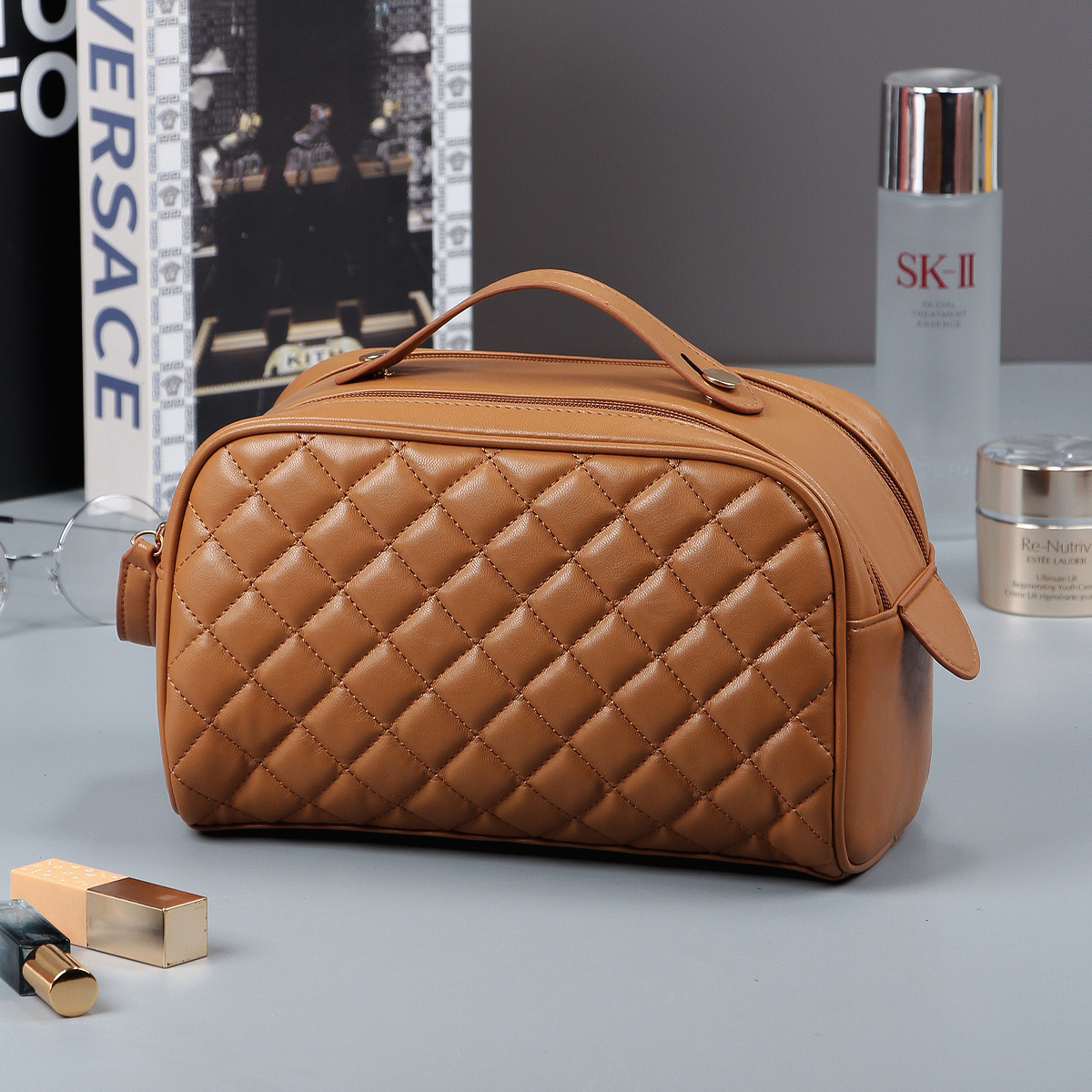 Rishang Luggage Quilted Cosmetic Bag Women's Multifunctional Large Capacity Washing High-end Cross-border Padded Bag Autumn and Winter - Image 8