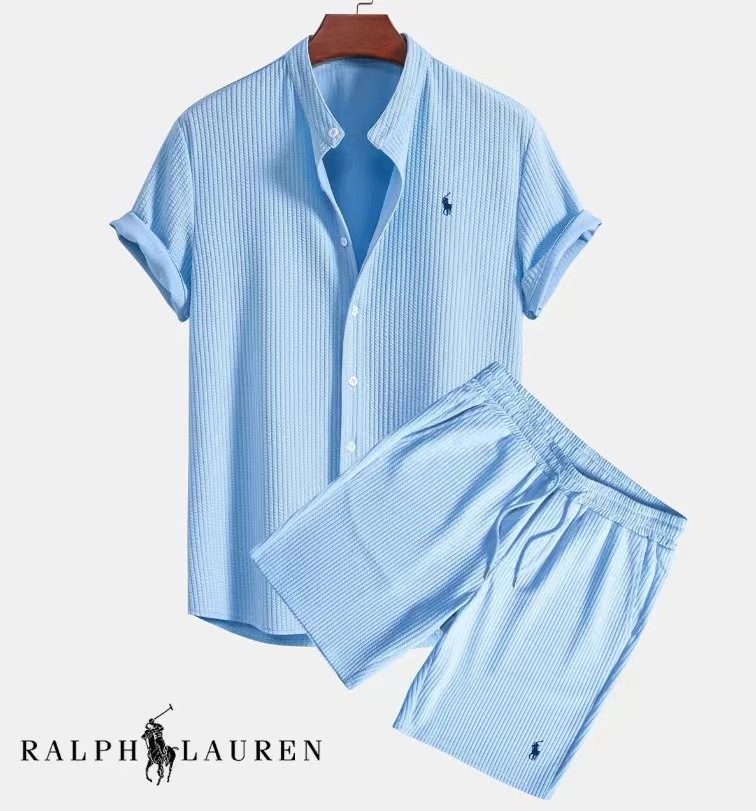 European and American AliExpress Foreign Trade Independent Station Men's Casual Loose Multicolor Beach Wear Corduroy Short Sleeve Suit Two-piece Set - Image 9