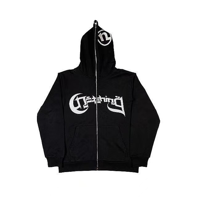 2023 European and American dark fashion alphabet sweatshirt men and women hoodies Goth couple Harajuku large size zipper sweater - Image 4