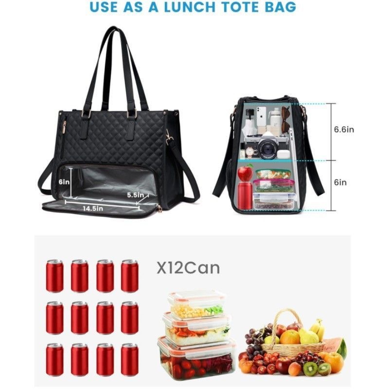 Spot new product 2 in 1 handbag lunch bag combination bag large handbag insulated lunch box female crossbody computer bag - Image 3