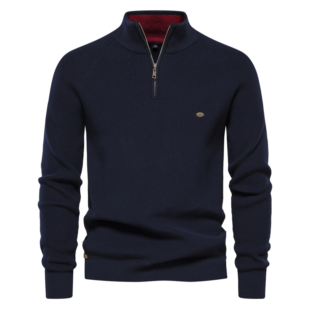 2023 autumn and winter new men's European size cross-border sweater men's long-sleeved zipper stand collar solid color versatile casual men's wear - Image 7