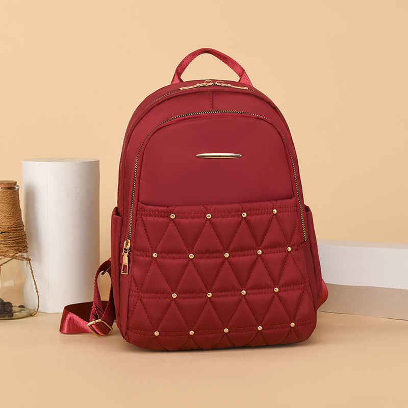 New women's bag cross-border Oxford cloth backpack large capacity fashion rhombus school bag fashionable simple solid color travel bag - Image 8