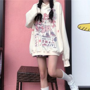 Japanese style hooded sweatshirt female anime cartoon print autumn and winter jacket female Korean version loose student ins trendy all-match