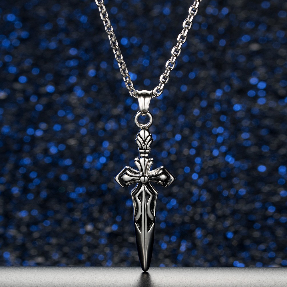 New cross-border style retro heavy sword cross titanium steel pendant, trendy men's necklace, fashion jewelry and accessories - Image 3