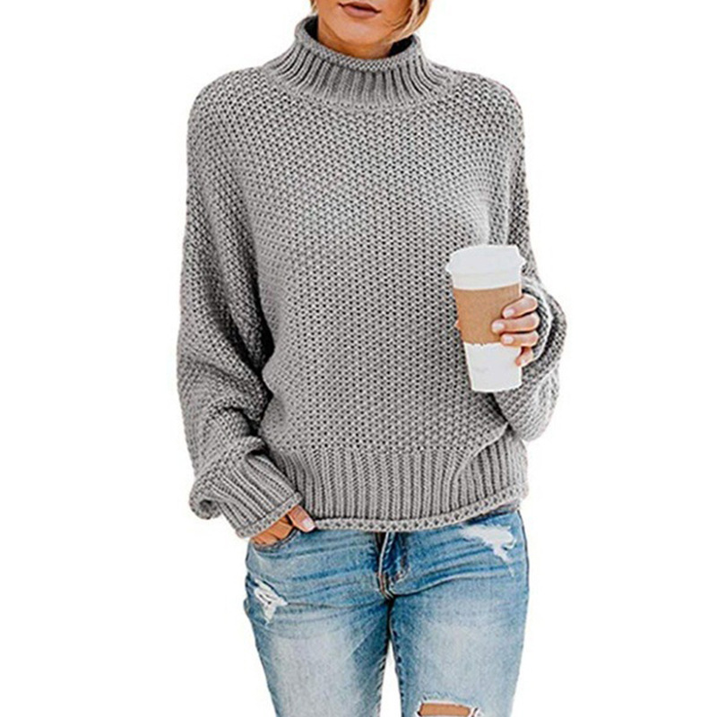 Turtleneck sweater women autumn and winter Amazon knitted sweater loose solid color large size OL commuting cross-border women's clothing - Image 2