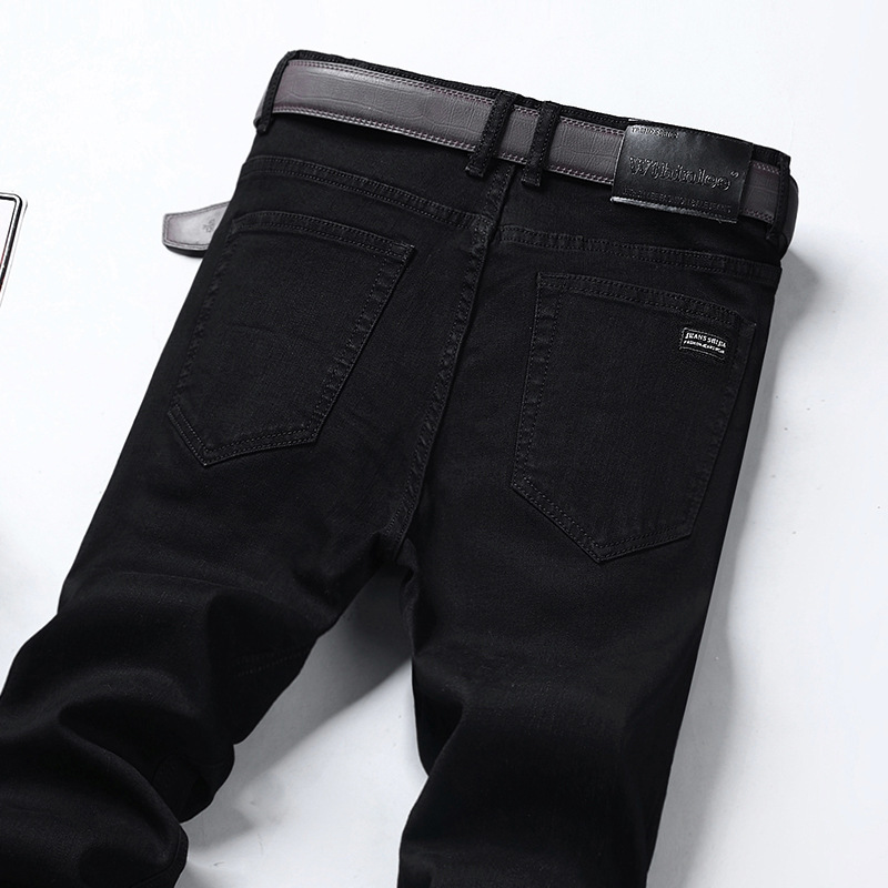 wthinlee spring and autumn large size black jeans men's straight slim fit business casual Korean style trendy long pants - Image 2