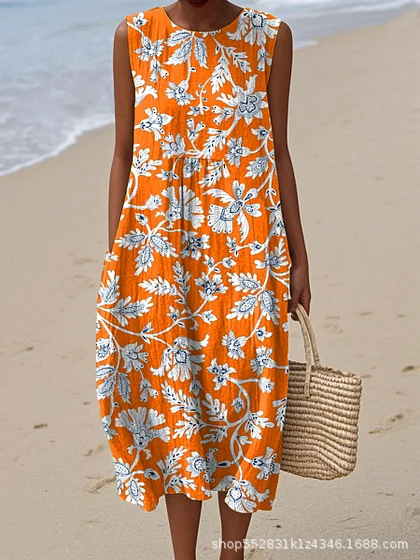 2025 European and American spring and summer new sleeveless casual printed temperament long dress slim small fresh casual dress - Image 41