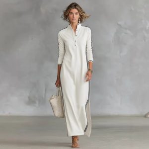White Button-Up Sweatshirt Dress