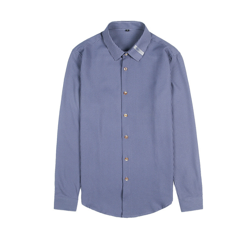 Spring new men's slim shirt collar ribbon shirt Korean style slim striped shirt men's casual shirt - Image 5