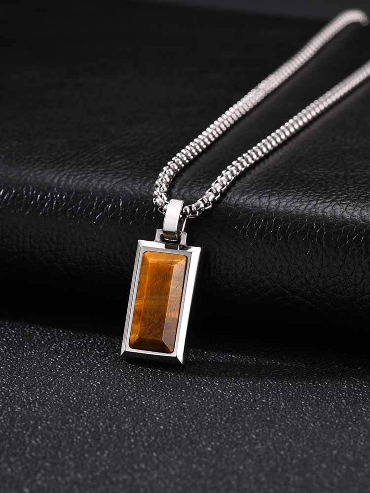 Niche high-end design stainless steel rectangular pendant with black agate natural stone, fashionable retro style, PN2379 - Image 8