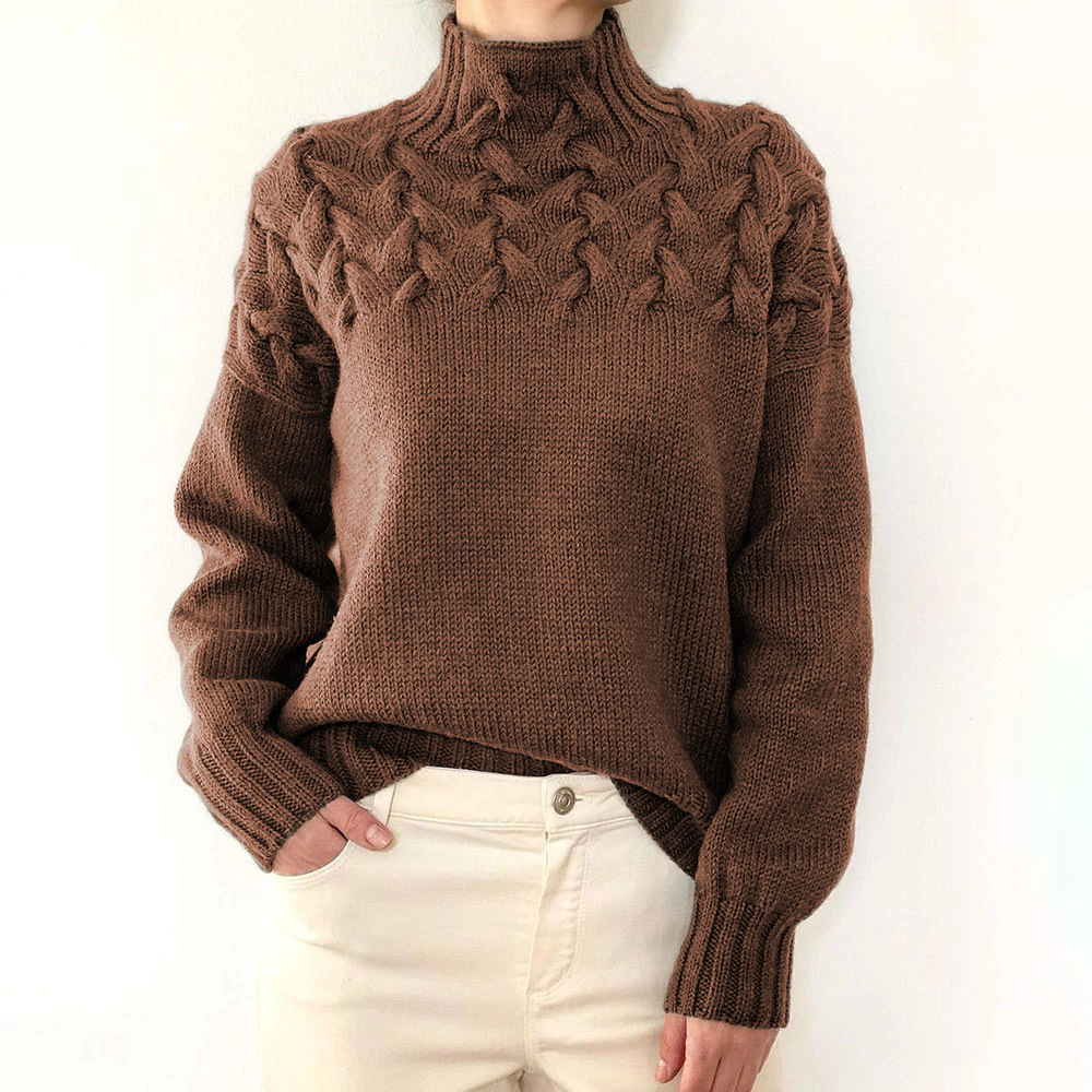 2026 Amazon Cross-Border New Women's Clothing Independent Site eBay Fashion Cable Braid Details High Neck Long Sleeve Sweater - Image 21