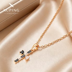 Xuping European and American cross-border retro style cross necklace, copper alloy plated with 18k color, niche and unique necklace wholesale for women.