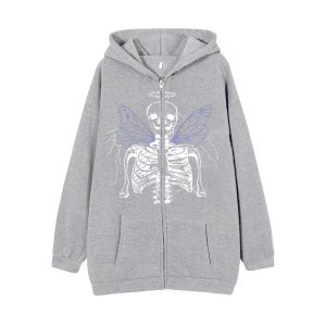 Cross-border European and American hoodie spring and autumn plus fleece zipper sweater skull angel hoodie female sweater jacket plus fleece
