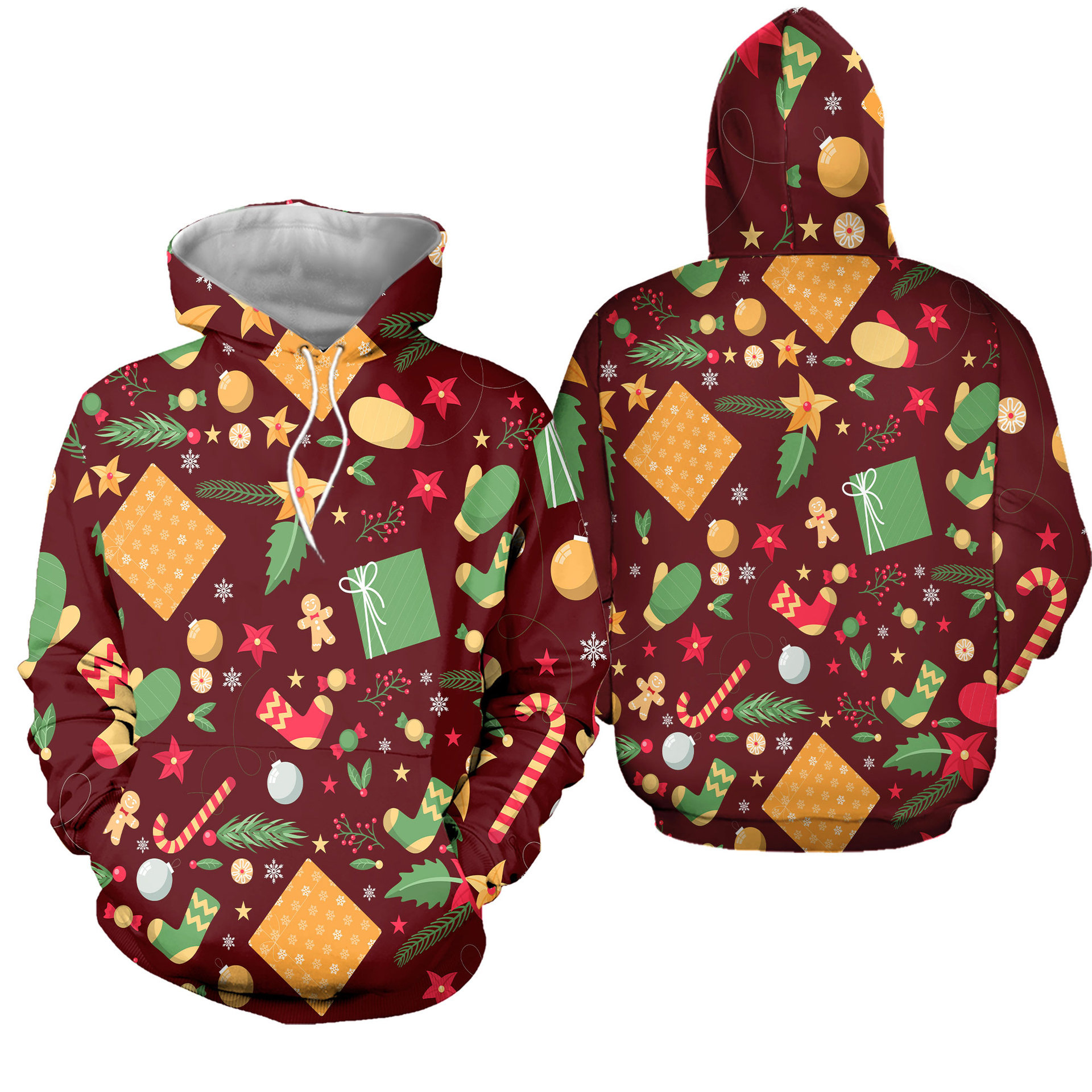 European and American all-match Christmas theme sweatshirt with full print floral Christmas elements and letter hooded sweatshirt with casual style - Image 2