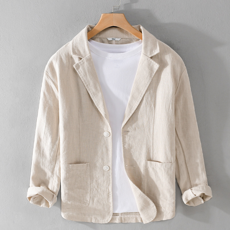 Spring and autumn men's striped short-sleeved casual suit linen loose youth handsome popular simple suit Y803 - Image 2
