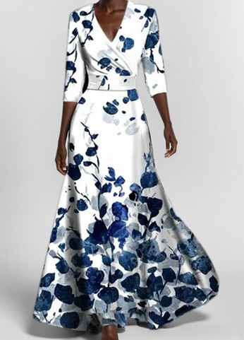 2025 European and American foreign trade Amazon fashion elegant temperament V-neck women's printed tie-waist full skirt dress - Image 10