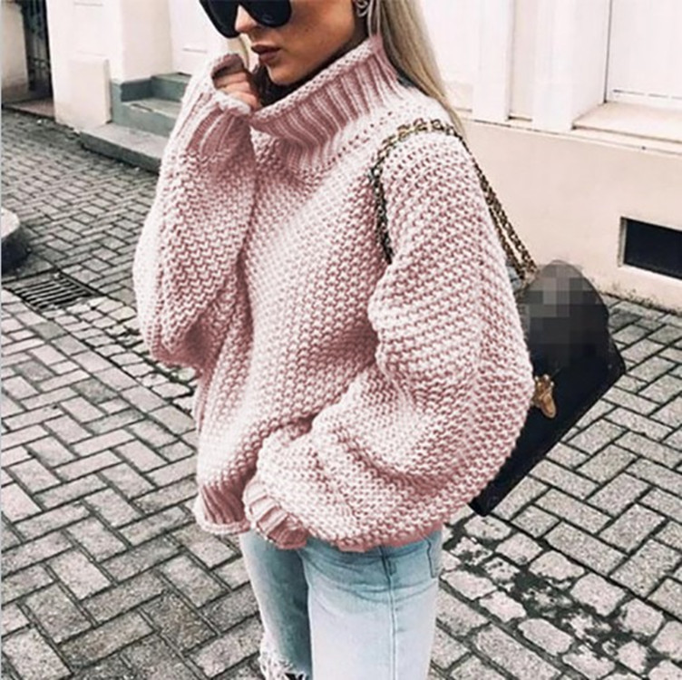 2025 New European and American Style Chunky Knit Half-High Neck Pullover Batwing Sleeve Knit Sweater Loose Oversized Cross-border Sweater - Image 15