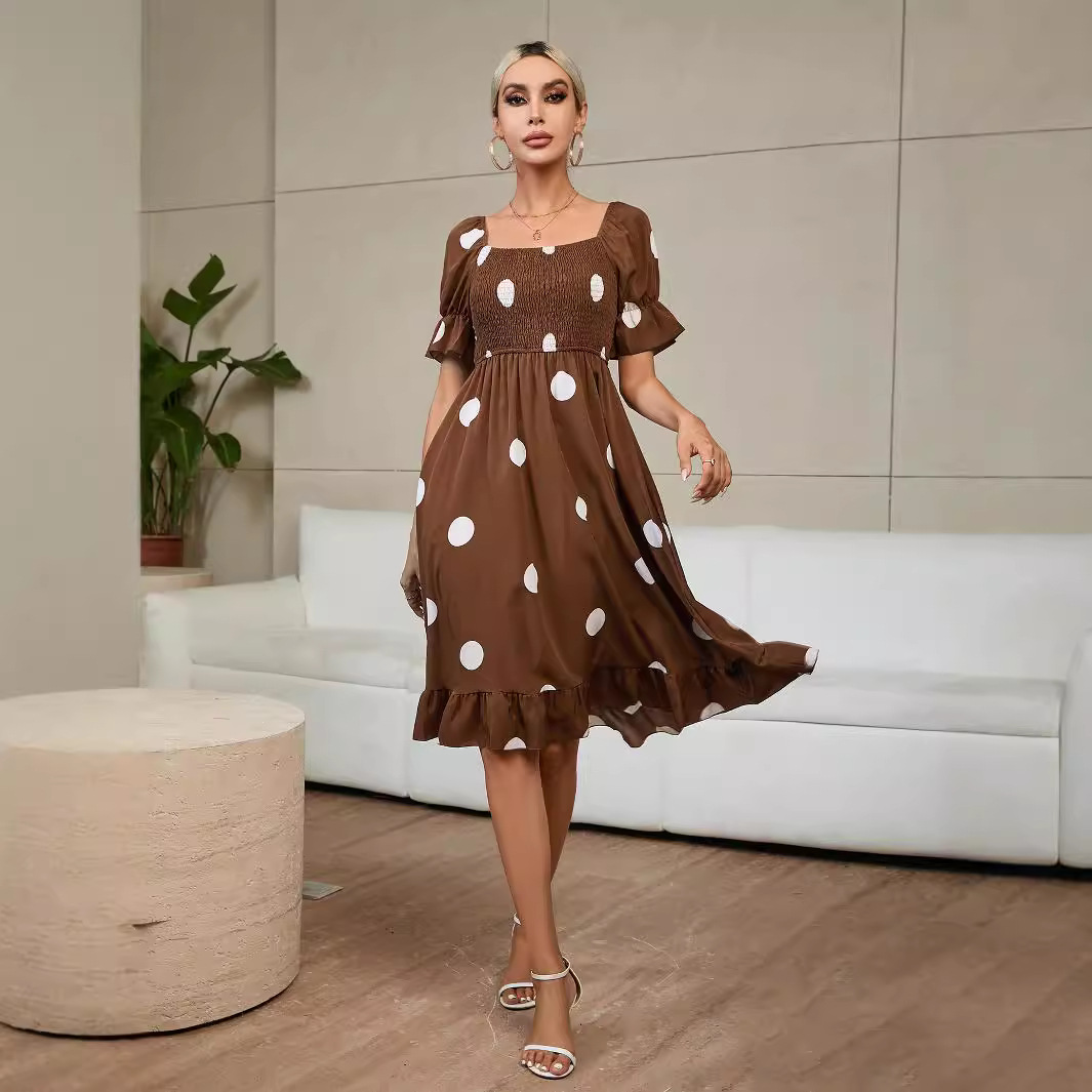 Model real shot AliExpress Amazon cross-border summer new polka dot temperament fashion short-sleeved ruffle dress - Image 2