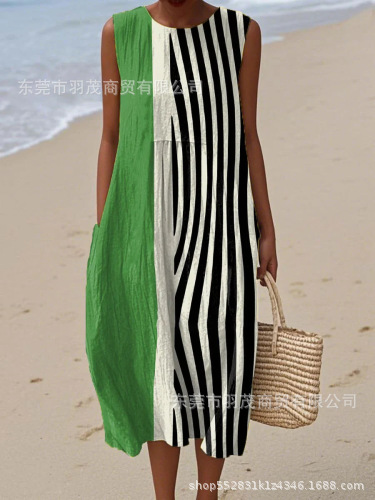 2025 European and American spring and summer new sleeveless casual printed temperament long skirt dress slim small fresh casual skirt - Image 6