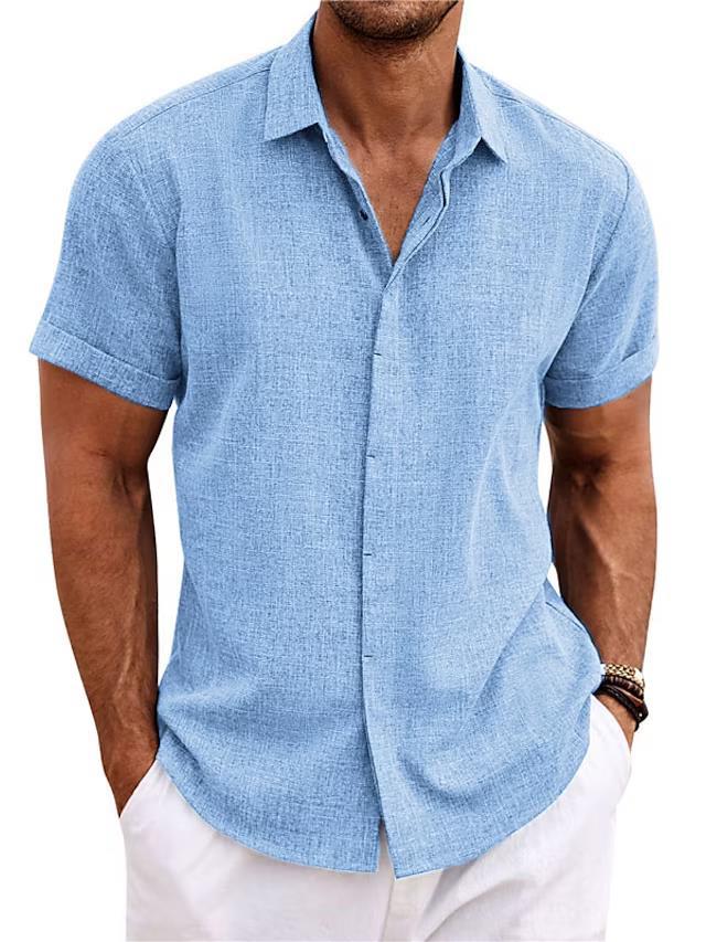 Men's linen short-sleeved T-shirt loose sweatshirt solid color short-sleeved cotton and linen shirt men's beach large size men's short-sleeved shirt - Image 19
