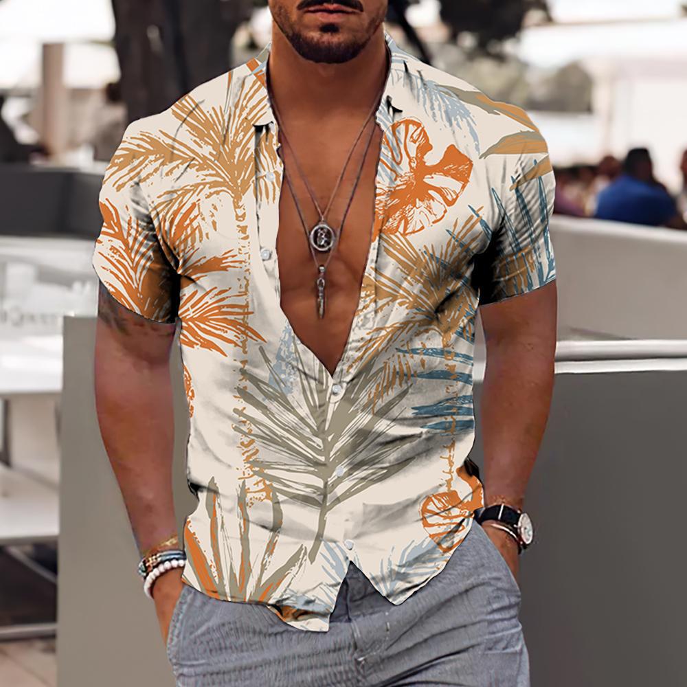 Cross-border foreign trade 2023 men's Hawaiian short-sleeved shirt men's lapel shirt holiday casual T-shirt - Image 10