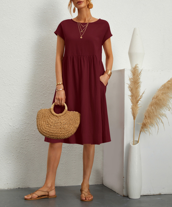 Amazon 2023 summer cross-border supply OL temperament women's cotton round neck A-line skirt dress manufacturer wholesale women - Image 16