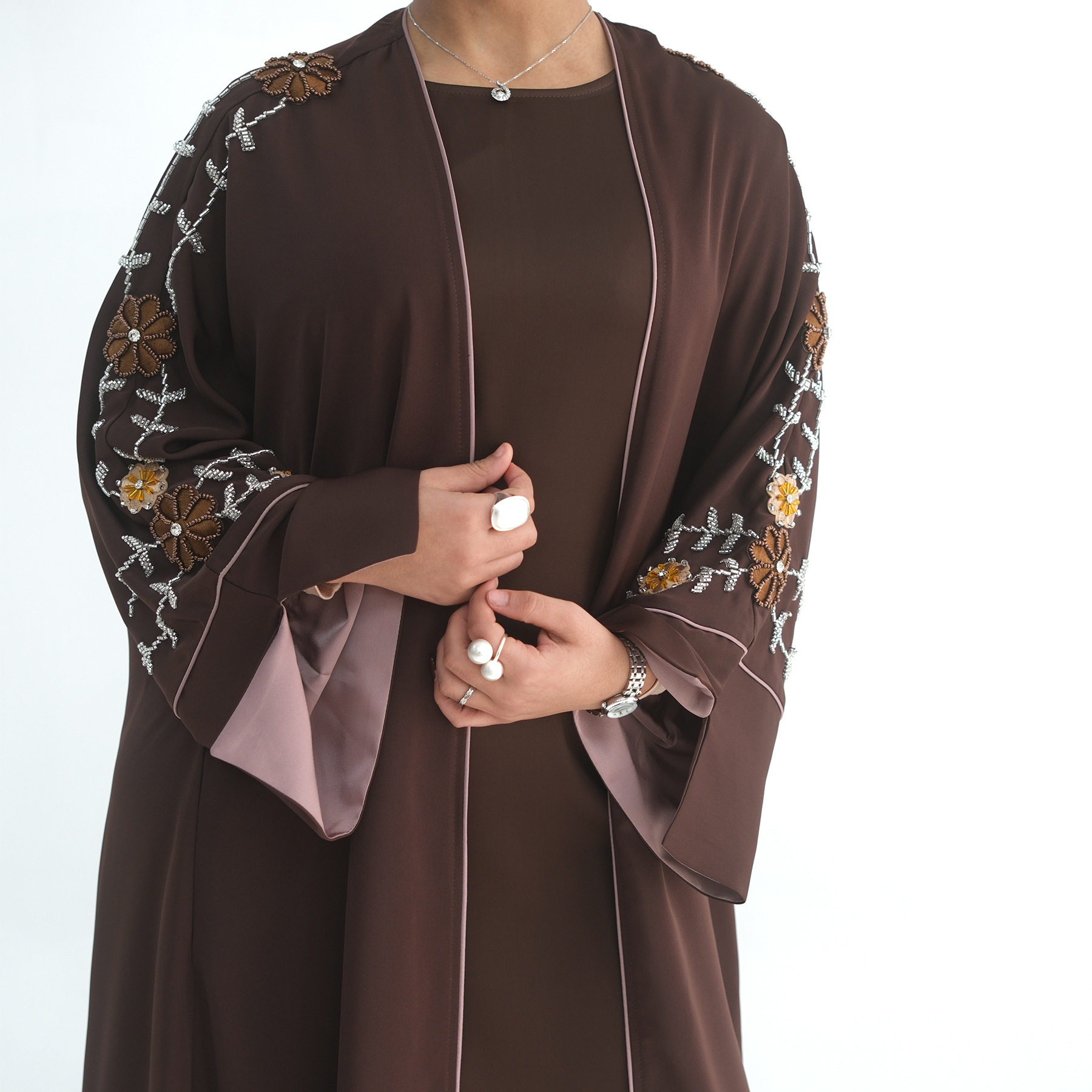 Actual photos straight from the camera, embroidered plus-size Middle Eastern European floral hand-beaded Middle Eastern Dubai robe/cardigan 1154 - Image 2
