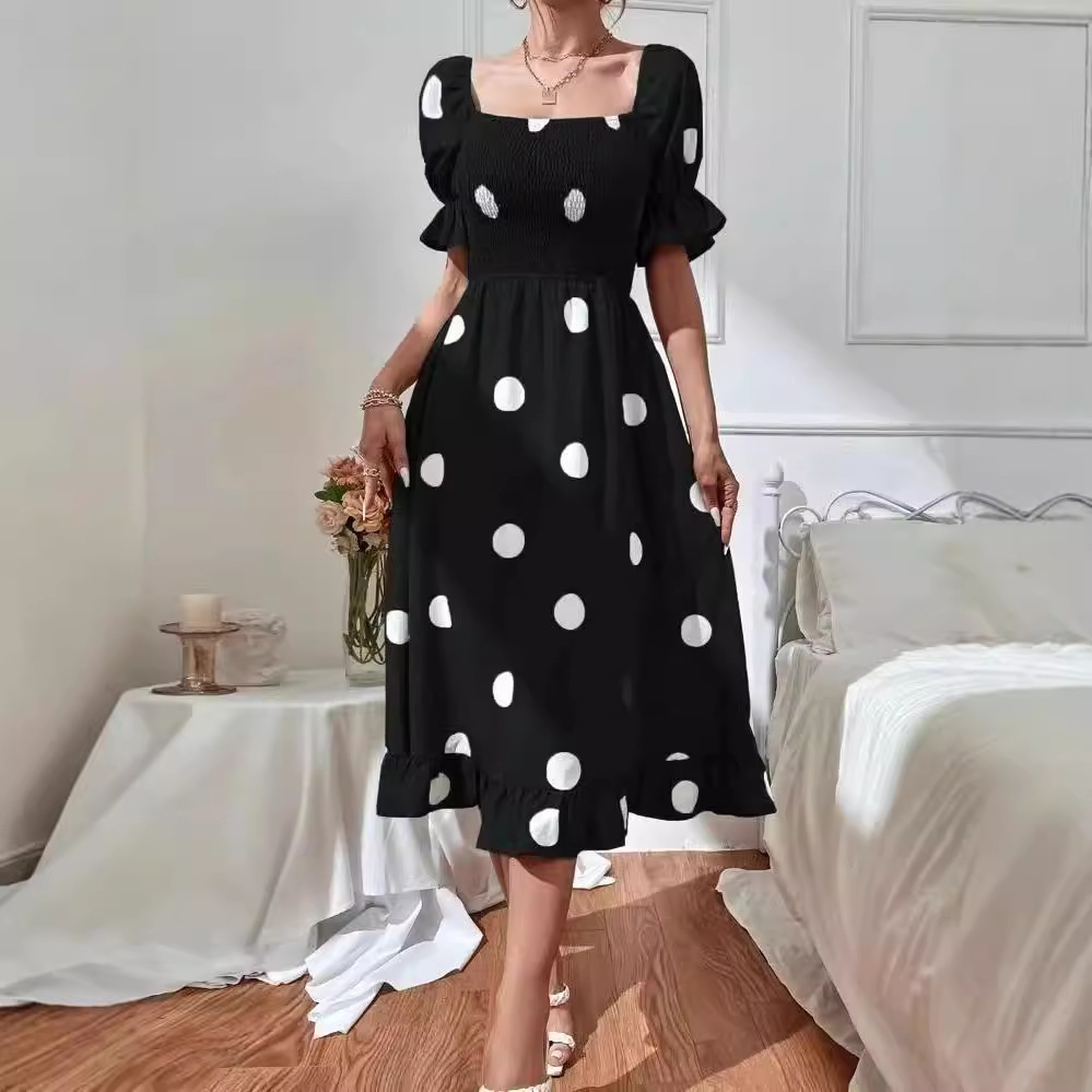 Model real shot AliExpress Amazon cross-border summer new polka dot temperament fashion short-sleeved ruffle dress - Image 4