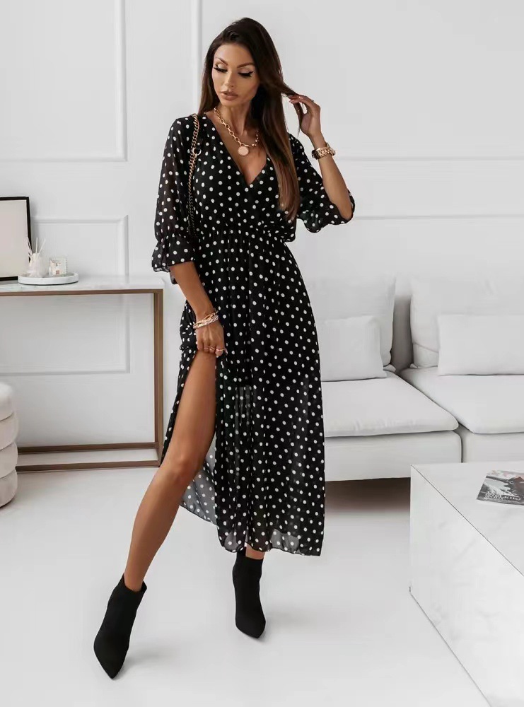 2022 independent station wish Amazon European and American women's fashion V-neck slim chiffon printed dress - Image 8