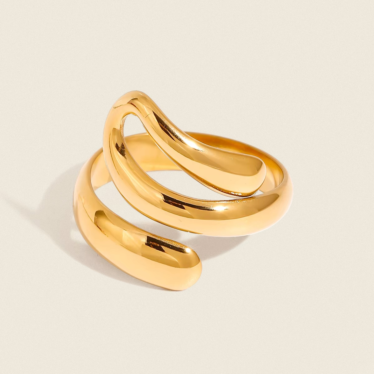 Xia Ling Cross-Border Fashion Open Ring, Stainless Steel Vacuum Plated 18K Gold, European and American Simple Fashion Jewelry