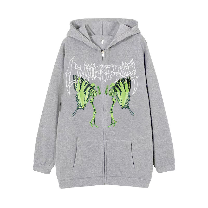 New arrival Skull Wings Hooded Zipper Sweatshirt Women Korean Style Plus Velvet Thickened Loose Sports Cardigan Sweatshirt Women - Image 29