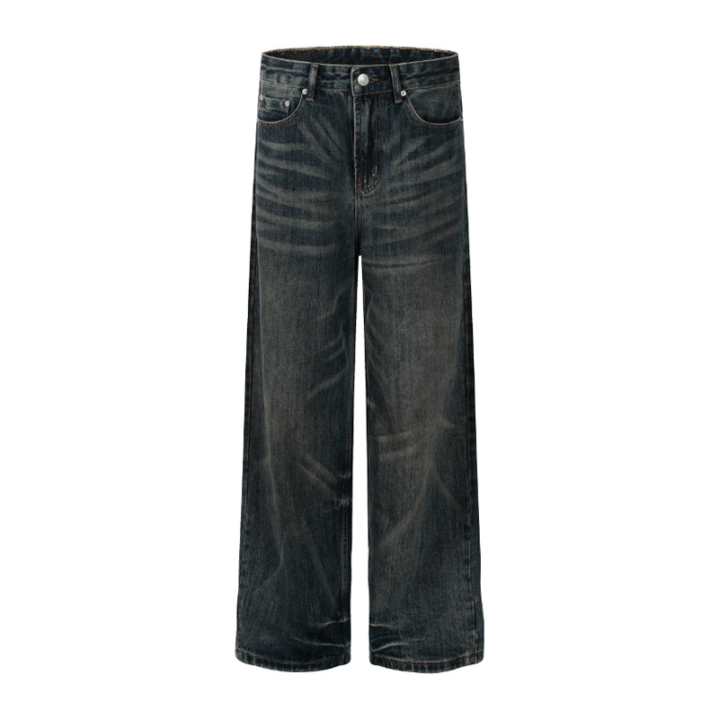 Heavy washed distressed vintage jeans loose straight casual pants trendy men and women couple style wide leg versatile style - Image 5