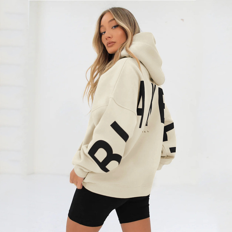 2023 new Amazon cross-border European and American fashion printing thickened versatile long-sleeved loose hooded sweatshirt for women - Image 12
