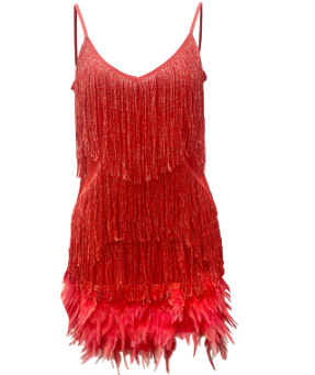 2026 Fashionable Tassel Sequin Multi-Colored Birthday Party Sexy V-Neck Suspender Feather Patchwork Dress - Image 12