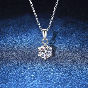 Live Stream Hot Selling S925 Sterling Silver Moissanite Pendant for Women, Classic Six-Prong Moissanite One-Carat Necklace for Women's Collarbone Chain