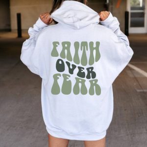 Cross-border foreign trade Faith Over Fear hoodie letter print kangaroo pocket drawstring print hoodie
